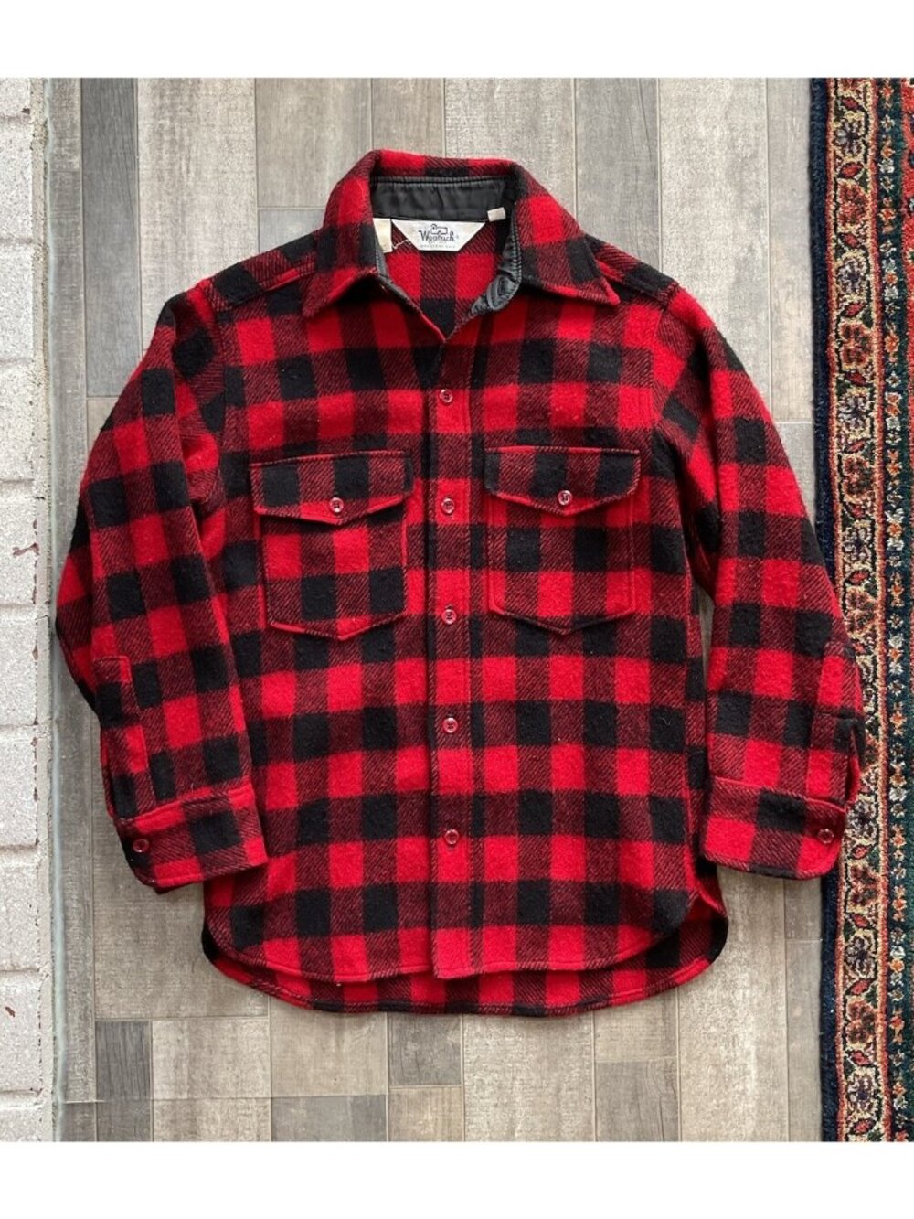 VTG Woolrich Buffalo Plaid Wool Flannel Shirt Jacket USA Hunting Shacket Small